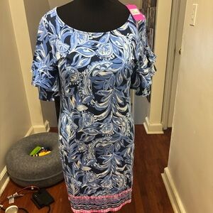NWT LILLY PULITZER DIANNA DRESS-blue floral w/pink